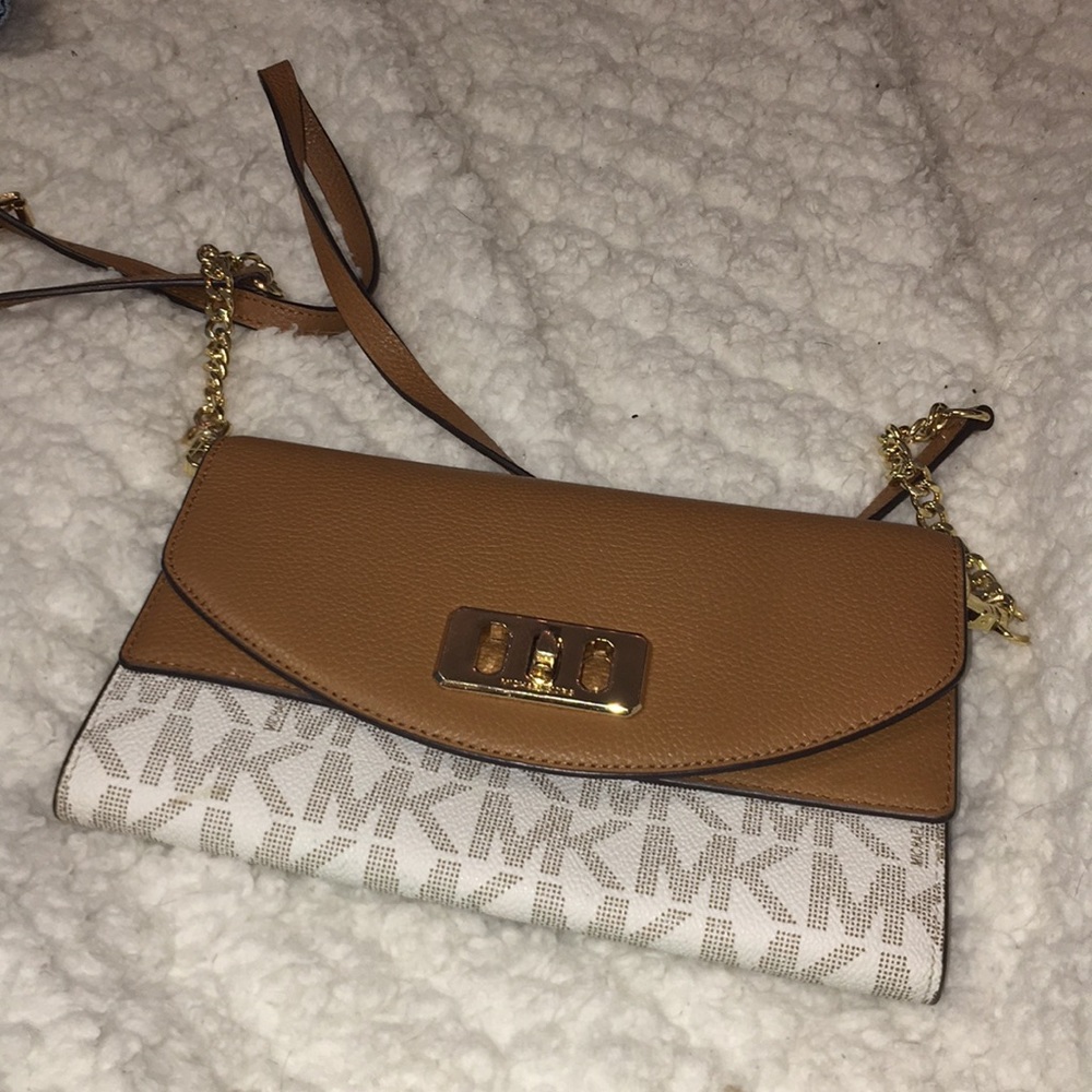 Michael Kors brown/ tan crossbody leather wallet